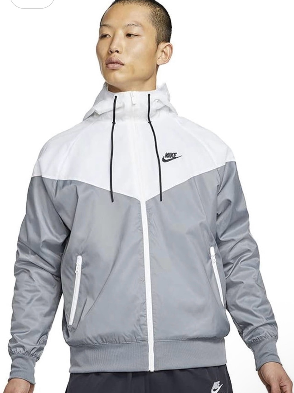 Nike Men’s White and Gray Hooded Windbreaker Jacket